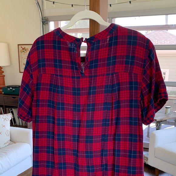 Madewell Red Blue Plaid Flannel Edina Shift Cotton Dress Size Medium - Picture 4 of 4